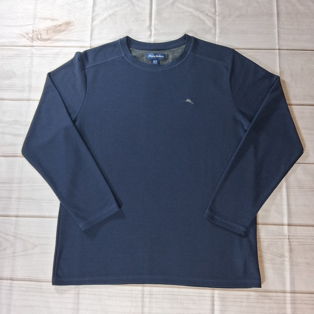 Tommy Bahama Men's Long Sleeve Pique Knit Shirt Size M Navy Marlin Logo Crewneck
